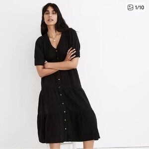 Madewell Lightspun Button-Front Tiered Midi Dress